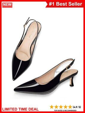 Kitten Heel Slingback Pumps Pointed Toe 2 Inch Low Heels